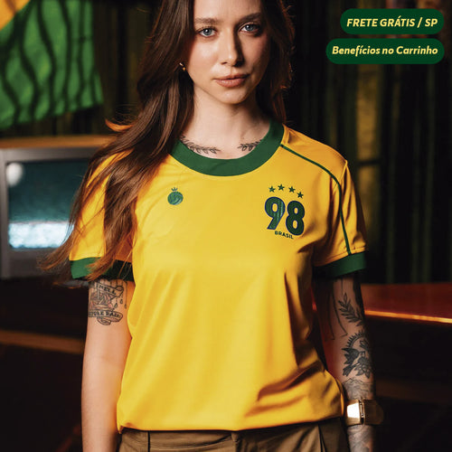 Camisa Brasil 1998 RetrÃ´ Feminina