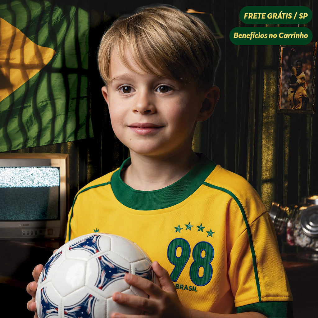 Camisa Brasil 1998 RetrÃ´ Infantil Juvenil