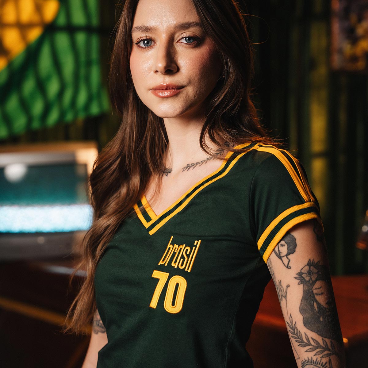 Camisa Brasil RetrÃ´ Treino 1970 Feminina