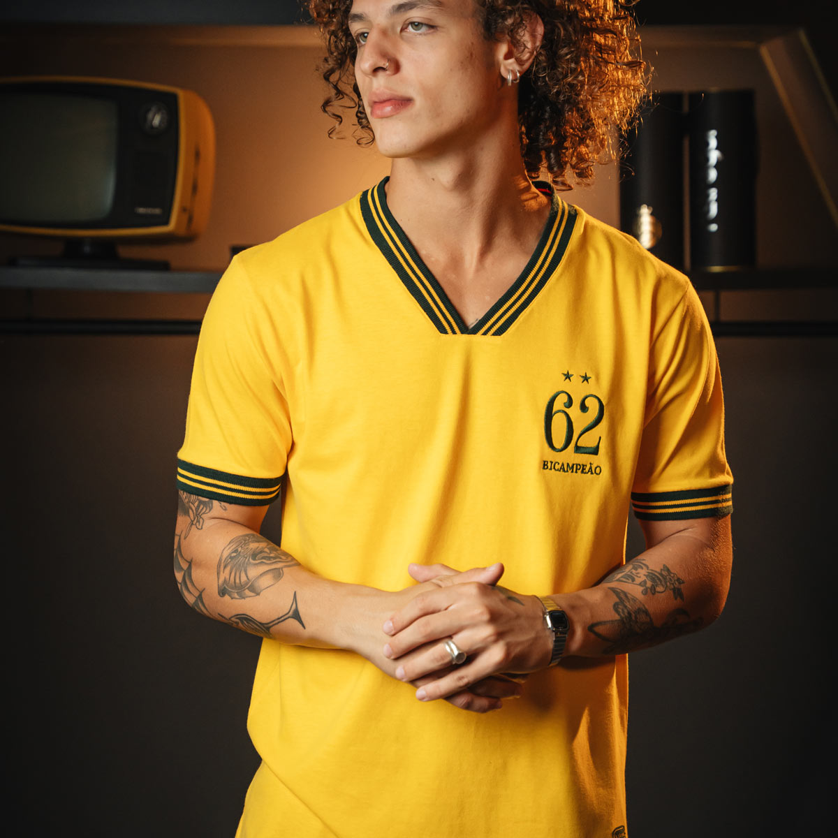 Camisa Brasil RetrÃ´ 1962 Amarelo Masculina